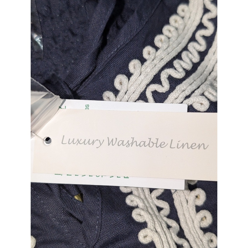 NWT 100% Linen Navy Blue Embroidered Tunic Size XL Boho Cottagecore - Picture 9 of 11